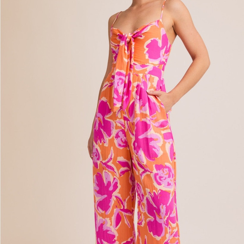 Gilli Orange & Pink Floral Tie-Front Jumpsuit
